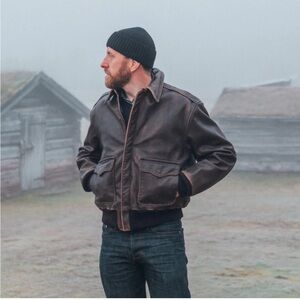 Cockpit Mustang A-2 Dark Brown Leather Classic Bomber Jacket